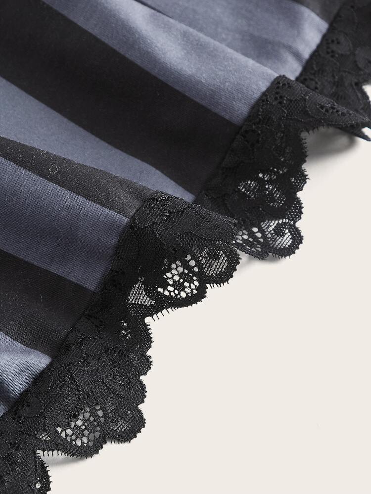 ROMWE 條紋圖案蕾絲拼接吊帶上衣 - 彩色 - 查看 4