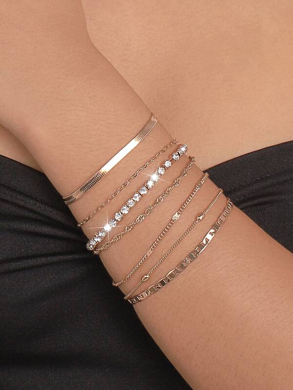 Mydear 6 peças Bracelete decoração de strass