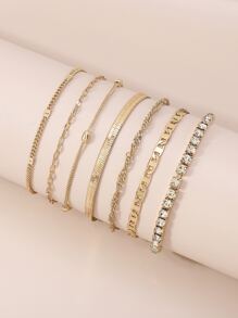 Mydear 7pcs Rhinestone Decor Bracelet - Yellow Gold - View 2