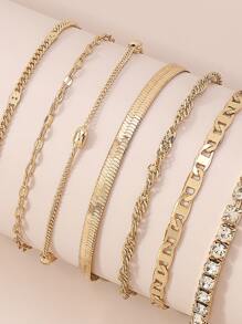 Mydear 7pcs Rhinestone Decor Bracelet - Yellow Gold - View 3