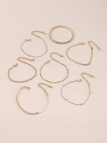 Mydear 7pcs Rhinestone Decor Bracelet - Yellow Gold - View 4