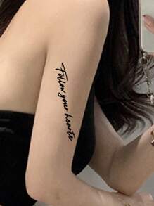 1 tờ Nhãn dán hình xăm đồ họa chữ cái - màu đen - Xem 4