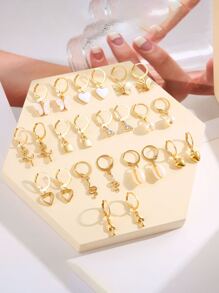 12 cặp/bộ rang trí Trái tim & Ngọc trai giả Hoa tai - Vàng - Xem 3