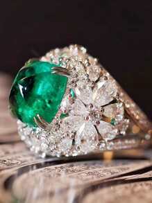 1 chiếc Nhẫn Kim Cương Cổ Điển Dành Cho Nữ Trang Sức Dự Tiệc Xanh - màu xanh lá - Xem 1