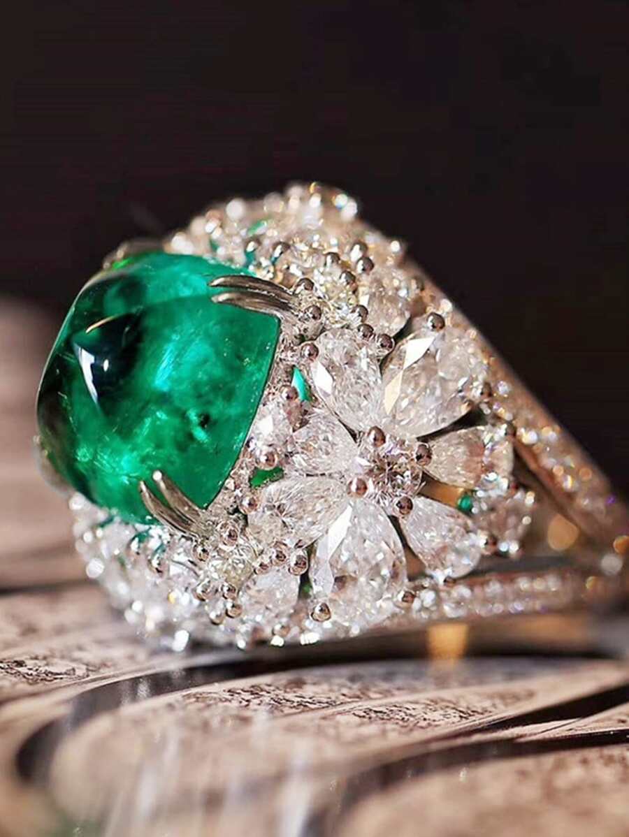 1 chiếc Nhẫn Kim Cương Cổ Điển Dành Cho Nữ Trang Sức Dự Tiệc Xanh - màu xanh lá - Xem 1