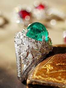 1 chiếc Nhẫn Kim Cương Cổ Điển Dành Cho Nữ Trang Sức Dự Tiệc Xanh - màu xanh lá - Xem 2