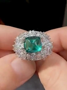 1 chiếc Nhẫn Kim Cương Cổ Điển Dành Cho Nữ Trang Sức Dự Tiệc Xanh - màu xanh lá - Xem 3