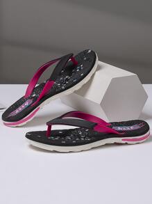 Fashion Flip Flops For Women, Two Tone Toe Post Design Slippers - Black - View 1