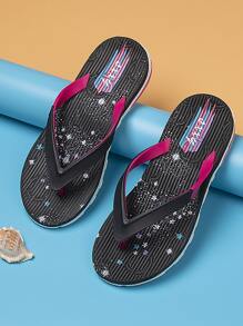 Fashion Flip Flops For Women, Two Tone Toe Post Design Slippers - Black - View 2