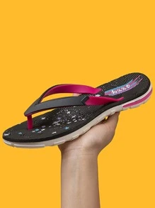 Fashion Flip Flops For Women, Two Tone Toe Post Design Slippers - Black - View 3