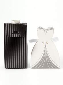 100 piezas Vestido de novia Caja de caramelo - Blanco y Negro - Ver 4