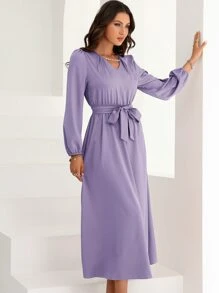 Modelyn Solid Belted A-line Dress