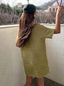 DAZY Solid Round Neck Tunic Dress - Olive Green - View 9