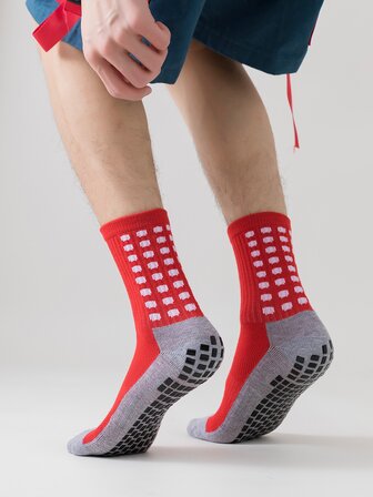 1雙男士格紋圖案防滑時尚運動襪適用於戶外