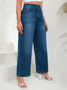 RueChic Plus Size  Cat's Whisker Washed Wide Leg Jeans - Dark Wash - View 3