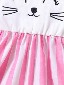Baby Cartoon & Striped Print 3D Ear Design Cami Dress - Pink - View 3