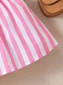 Baby Cartoon & Striped Print 3D Ear Design Cami Dress - Pink - View 5