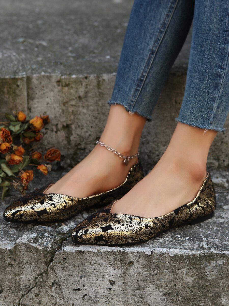 魅力四射鞋適用於女士花卉圖案尖頭仿麂皮平底鞋 - 彩色 - 查看 1