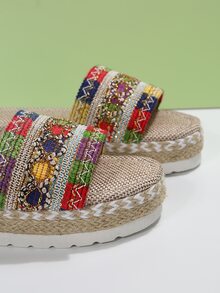度假坡跟涼鞋適用於女士撞色編織細節編織涼鞋 - 彩色 - 查看 5
