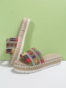 度假坡跟涼鞋適用於女士撞色編織細節編織涼鞋 - 彩色 - 查看 6