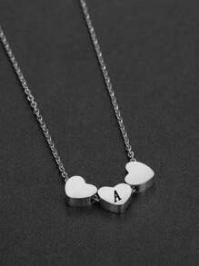 Vòng cổ trái tim đồ họa chữ cái - Bạc - Xem 1