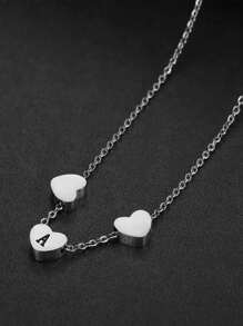 Vòng cổ trái tim đồ họa chữ cái - Bạc - Xem 2