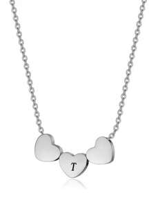 Vòng cổ trái tim đồ họa chữ cái - Bạc - Xem 6