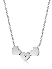 Vòng cổ trái tim đồ họa chữ cái - Bạc - Xem 21