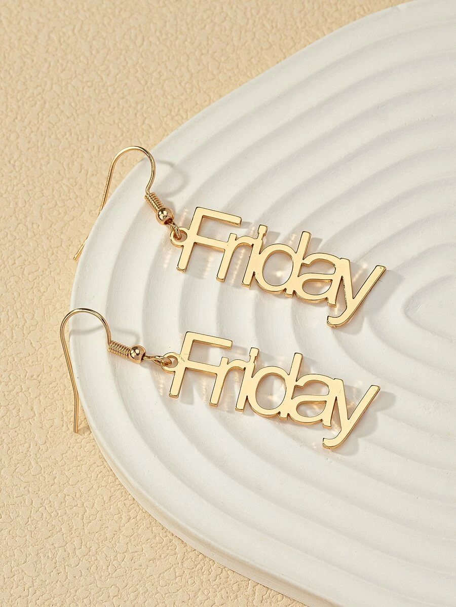 2入組字母耳墜 - 金黃色 - 查看 1