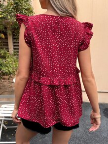 SHEIN Maternidad Blusa peplum con estampado de lunares ribete con fruncido - Burdeos - Ver 2