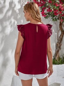 SHEIN Maternidad Blusa con abertura láser ribete en abanico - Rosa Roja - Ver 2