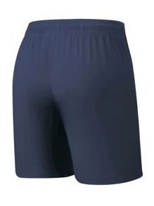 Manfinity Homme Loose Fit Men's Zip Pocket Drawstring Waist Shorts - Navy Blue - View 3