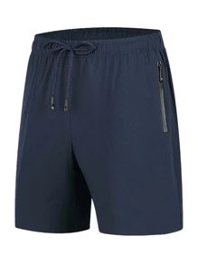 Manfinity Homme Loose Fit Men's Zip Pocket Drawstring Waist Shorts - Navy Blue - View 1