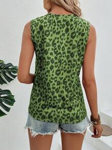 SHEIN LUNE Leopard & Lip Print Tank Top - Green - View 2
