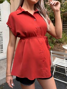 SHEIN 孕婦蝙蝠袖腰帶襯衫