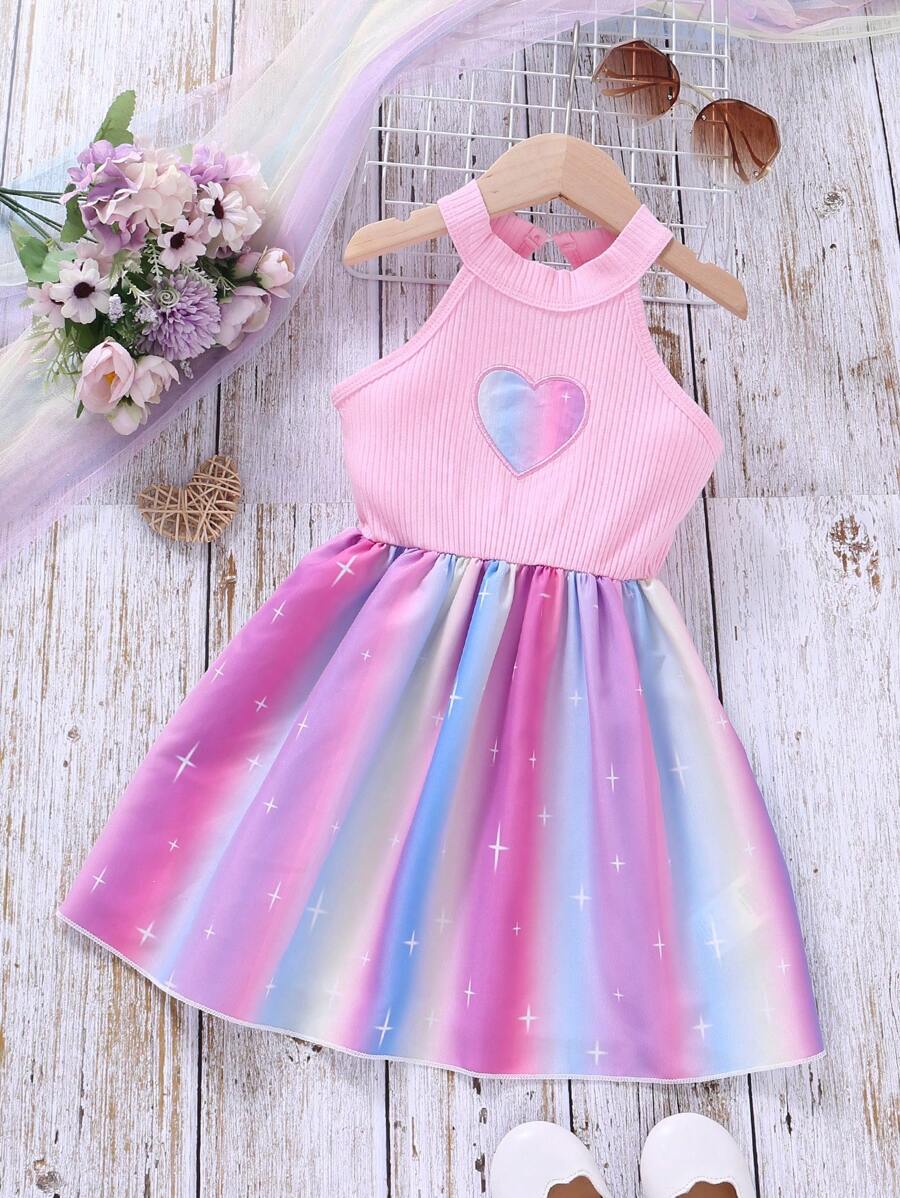 Elladie kids 小女童漸層愛心刺繡掛脖連衣裙