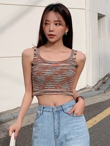 DAZY Space Dye Crop Knit Top - Multicolor - View 5