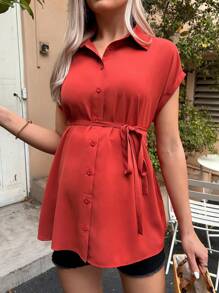 SHEIN 孕婦蝙蝠袖腰帶襯衫