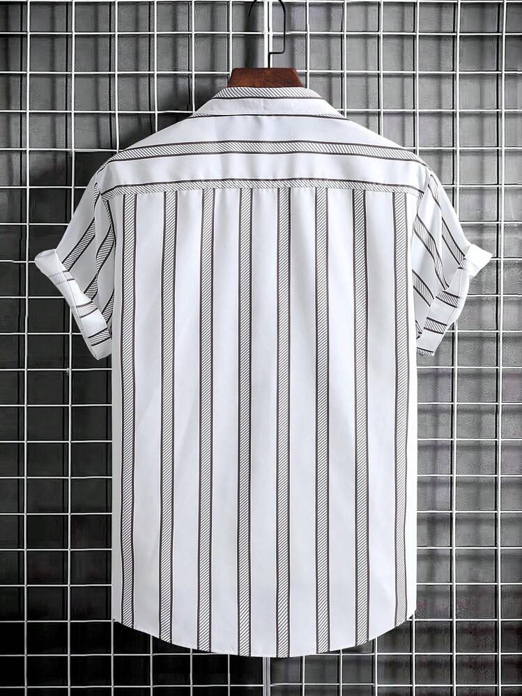 Manfinity Homme 男士條紋印花襯衫不帶T恤 - 白色 - 查看 2