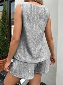 SHEIN Umstandsmode Flicken, Tasche, Tank Top mit & verstellbarer Taille, Band vorne, Shorts mit