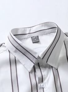 Manfinity Homme 男士條紋印花襯衫不帶T恤 - 白色 - 查看 5