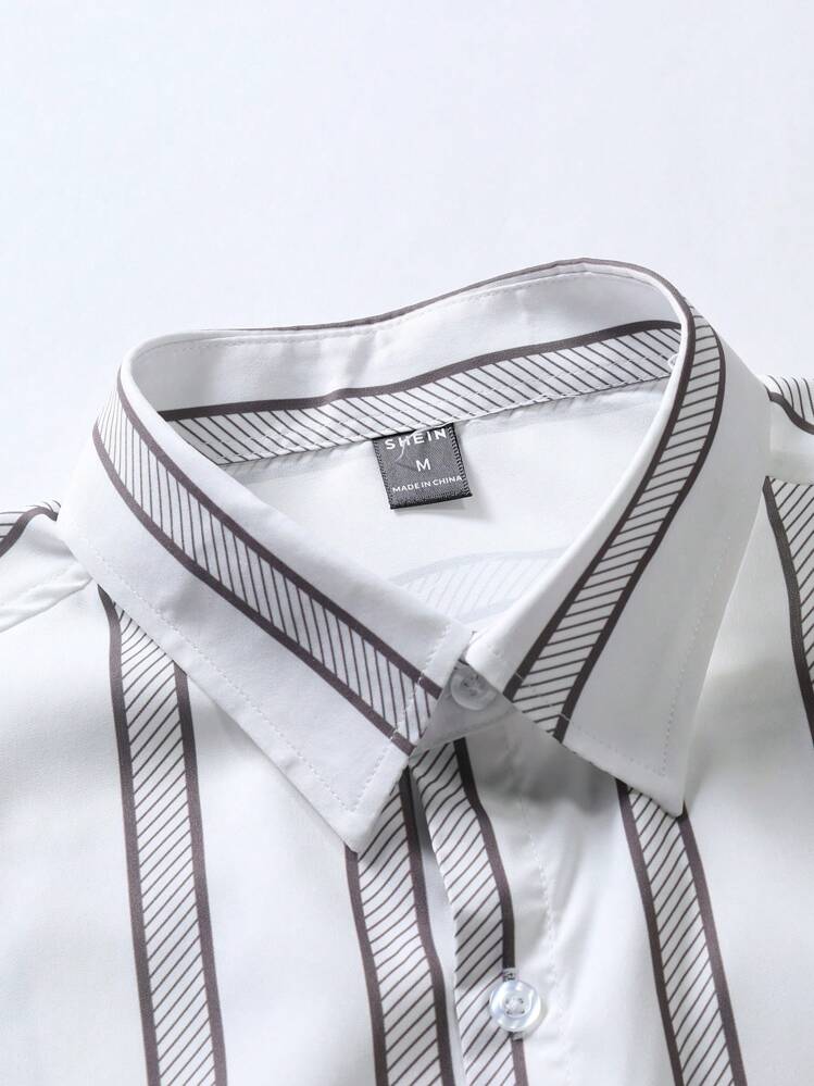 Manfinity Homme 男士條紋印花襯衫不帶T恤 - 白色 - 查看 5