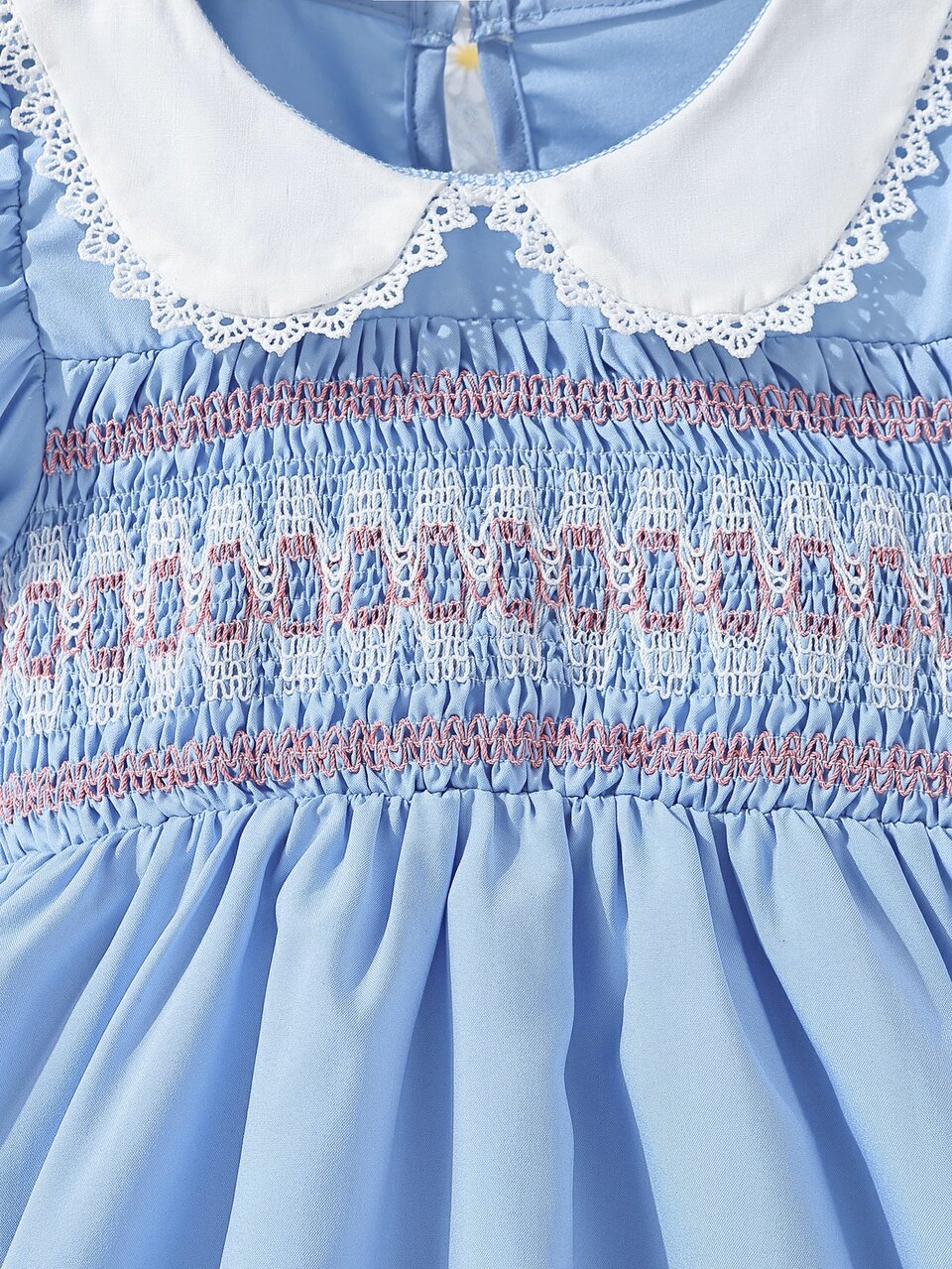 Young Girl Shirred Peter Pan Collar Puff Sleeve Dress