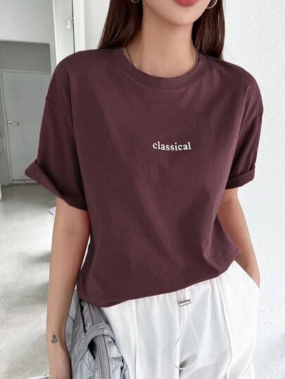 DAZY 字母图案落肩T恤夏季学院风上衣