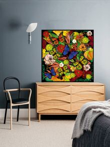 1 set Pintura sin marco diamante DIY con mariposa & con patrón floral - Multicolor - Ver 1