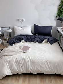 Two Tone Duvet Cover Set Without Filler - White - View 2