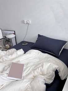 Two Tone Duvet Cover Set Without Filler - White - View 4