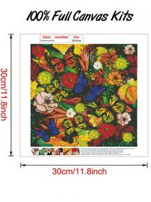 1 set Pintura sin marco diamante DIY con mariposa & con patrón floral - Multicolor - Ver 2