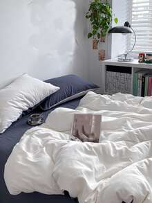 Two Tone Duvet Cover Set Without Filler - White - View 5