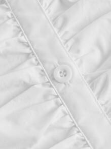 SHEIN 青少年女孩前收褶泡泡袖襯衫 - 白色 - 查看 3